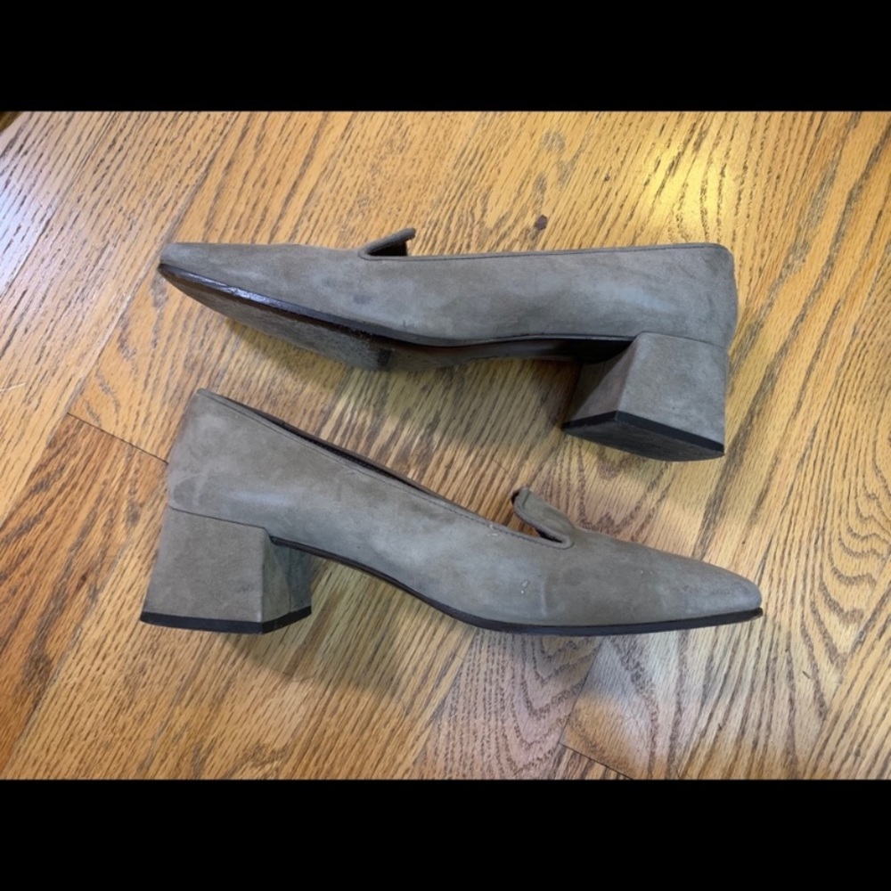 Giorgio Armani Beige Chunky Heel Suede Loafers